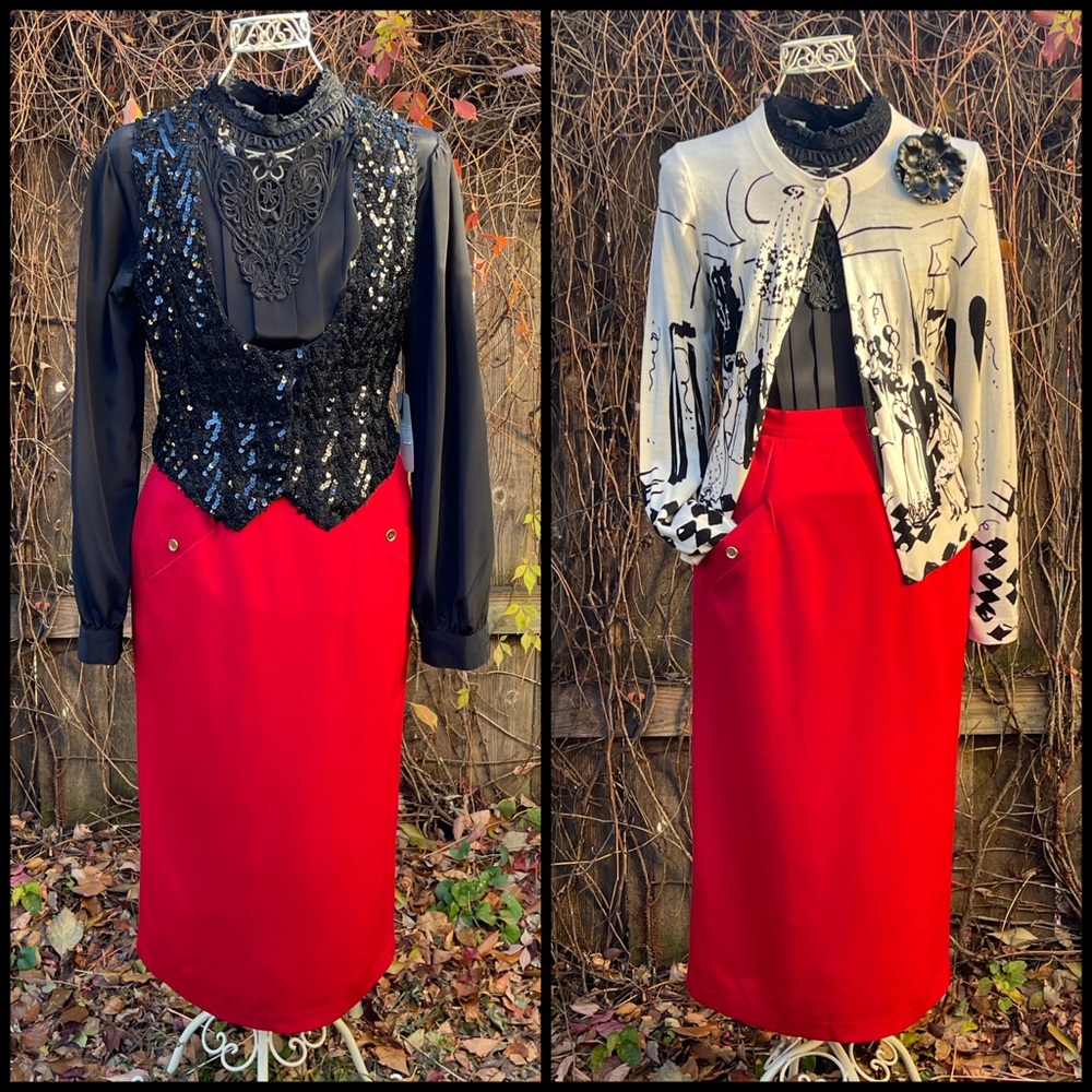 Gorgeous Vintage Karen Kane Red Pure Wool Pencil Skirt - Size 10